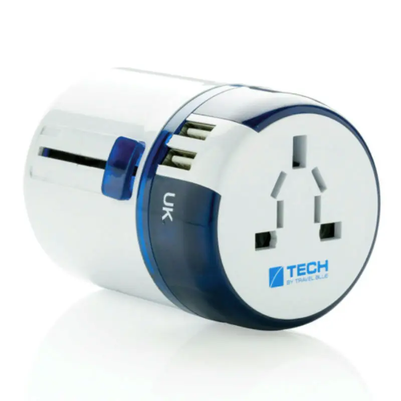 Универсальный адаптер-переходник с 2xUSB-портами для зарядки Travel Blue Sliding Adaptor(270) цвет Синий