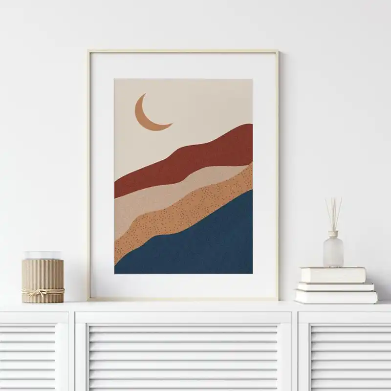 Arte Abstracto Paisaje Luna Impresion Mediados De Siglo Moderno