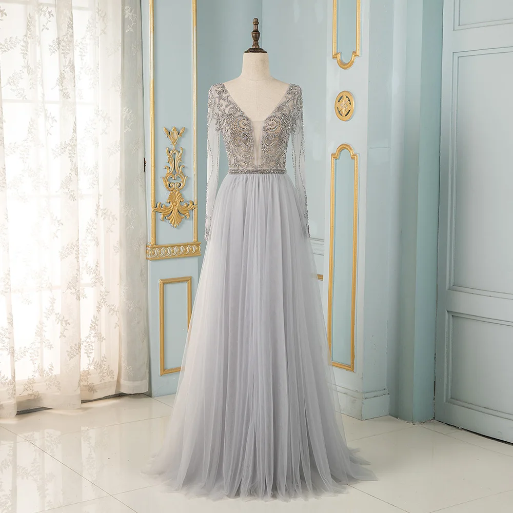 Женское вечернее платье с бусинами серебристые вечерние платья трапециевидной