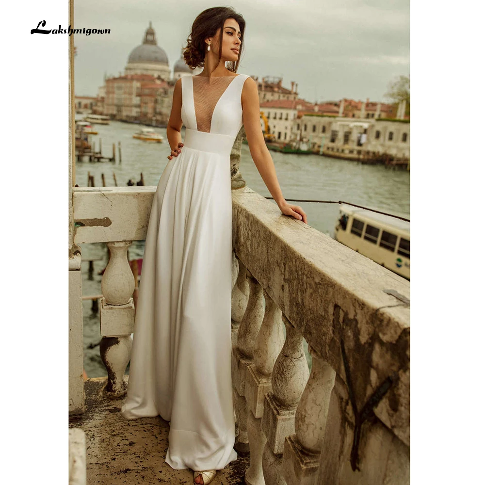 Simple Jumpsuits Beach Country Wedding Dresses 2021 Sexy Deep V Neck