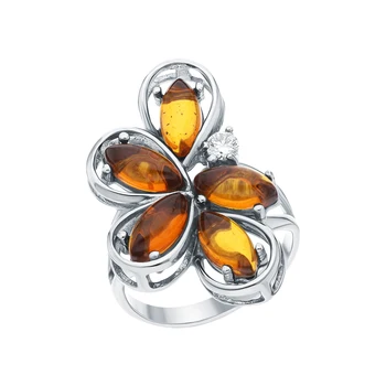 

Silver ring with cubic zirconia and amber sunlight