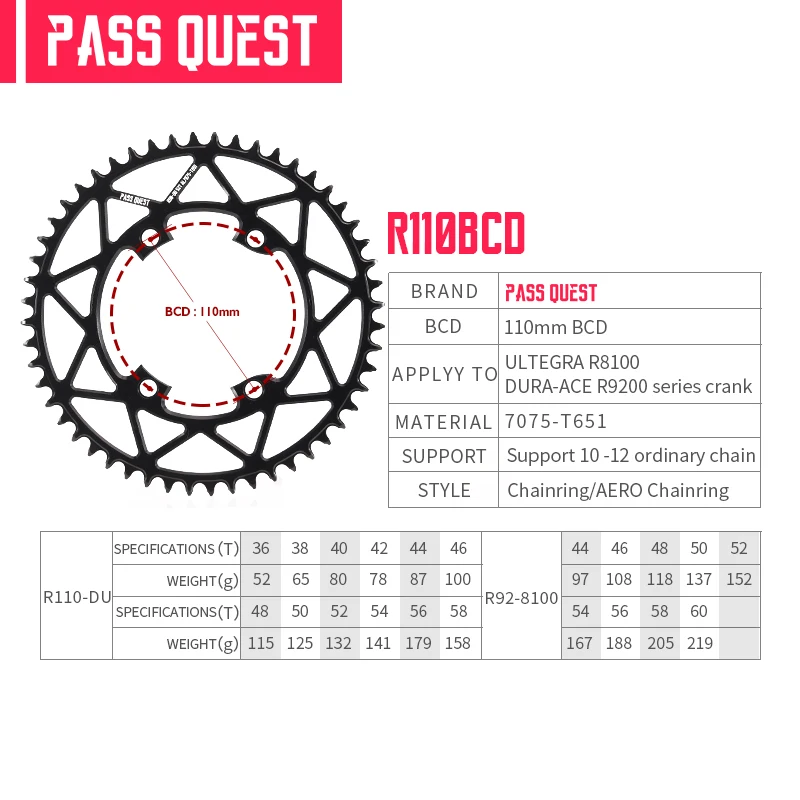 pass quest 56t r8100用　ナローワイド　チェーンリング パスクエスト-ロードバイクチェーンリング,46t 48t 50t 52t 54
