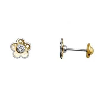 

Earrings 18k gold two-color flower openwork cubic zirconia 2.5mm. [AA5211]