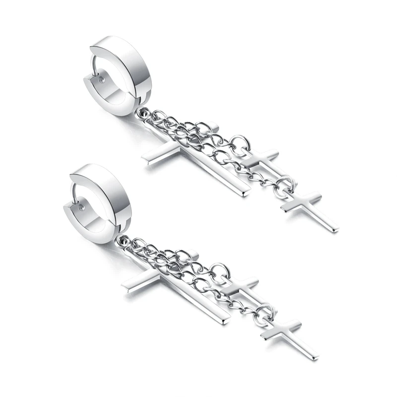 earrings Новые Панк серебряные серьги в виде креста модный круглый крест, серьги в стиле панк-рок для мужчин - Окраска металла: earrings