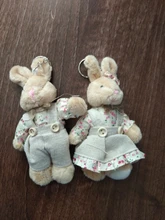 Llavero de oso de peluche y conejo para parejas, de tela Floral, oso, conejo, muñecas de conejito, llaves colgantes de bolso amantes amigos, regalo de 11cm 3C, 1 par