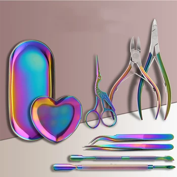 

Dropship Nail Cuticle Pusher Tweezer Rainbow Cutter Nipper Clipper Dead Skin Remover Manicure Nail Art Tool