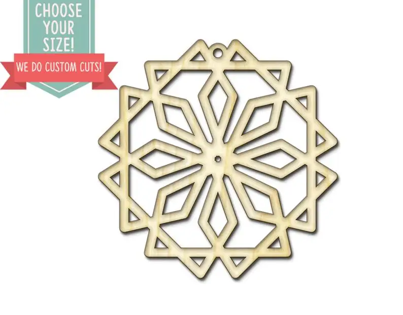 

Snowflake Ornament Wood Cut Out - Custom Size - Laser Cut Wooden Art Craft Supplies Wall Hanging Decor Tree Holiday Gift DCS0350