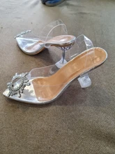 De lujo de las mujeres transparente alta tacones puntiagudos Sexy Slip-en la fiesta de la boda zapatos de moda de marca para mujer tamaño 35-43