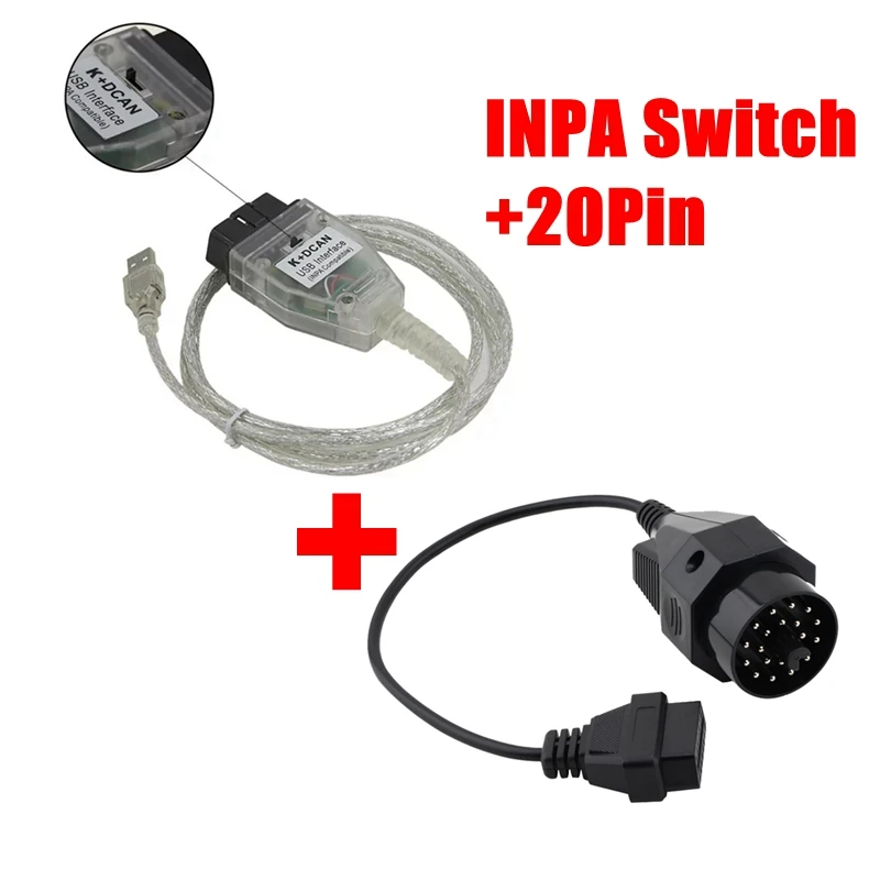 INPA K+ DCAN добавить OBD1 20Pin в OBD2 16Pin для BMW серии Green PCB FTDI FT232RL чип OBD2 USB кабель диагностический для BMW INPA K CAN - Цвет: RQ WHITE ADD 20