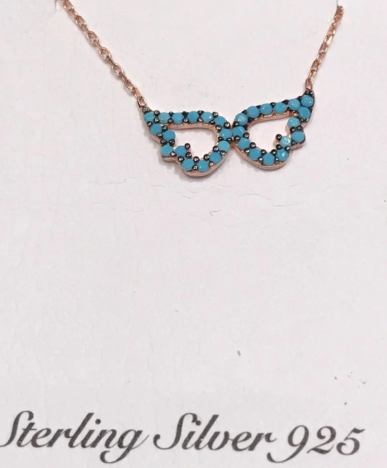 

BLUE BLACK STONE ANGEL WING SHAPE CHIC VERY CHIC STERLANT SILVER 925 NECKLACE GREAT GIFT TO YOUR LOVERS