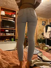 Pantalones vaqueros elásticos de cintura alta para mujer, pitillos hasta el tobillo, ajustados, con realce, color negro y azul, 2020