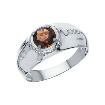 

Silver ring with cubic zirconia and quartz smoky sunlight sample 925