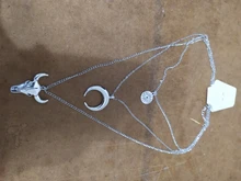 Docona-collar multicapa de ojo de Luna y cabeza de toro para mujer, gargantilla de capas geométricas, Vintage, Color plata, C18107