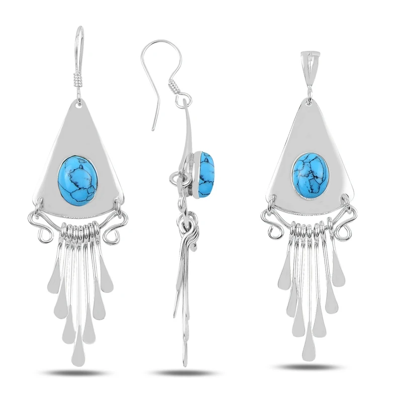 

Silver 925 Sterling Turquoise Stone Handwork Set