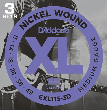 

Exl115-3d nickel wound strings for electric guitar, medium/blues-jazz rock, 11-49, 3 set, D'Addario