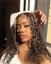 ALICE-pelucas de cabello humano rizado con malla frontal, cabello con cierre superior de cuero cabelludo de 150% de densidad, no Remy