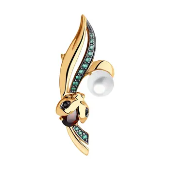 

Brooch Sokolov from gold with a mix of stones, fashion jewelry, 585, women's male