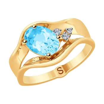 

Sokolov ring in gold with diamonds and Topaz, fashion jewelry, 585, women's male