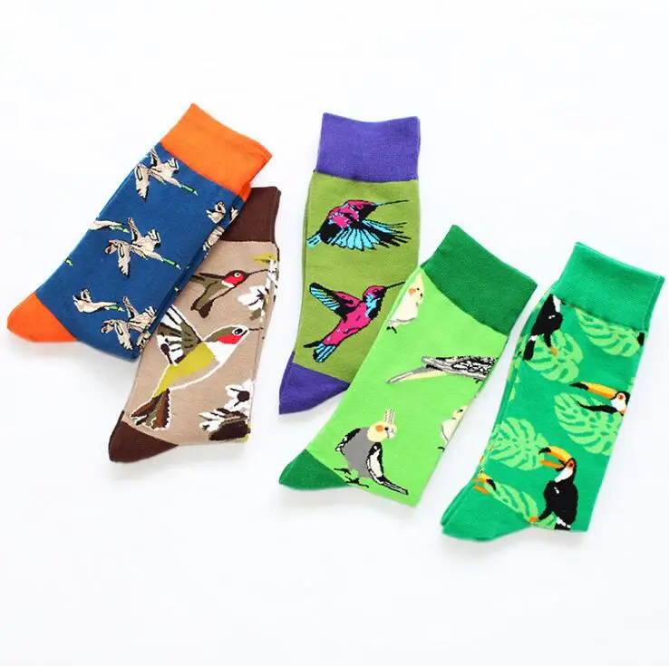 

High quality cotton socks Wholesale new Fashion creative bird Spring Summer Men socks 5 Colors