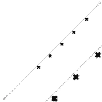 

Silver 925 Sterling Four Leaf Clover Enamel Dangle Bangle