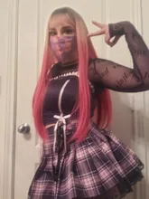 LOUIS FERRE negro Rosa rojo pelucas Cosplay largo recto Ombre peluca sintética con flequillo negro las mujeres Afro resistente al calor de fibra