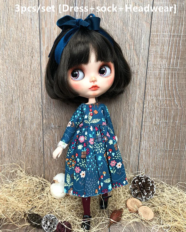 

3Pcs/set 1/6 Doll [Dress+headwear+sock] blyth Dress Blyth sock (Fit blyth, ICY,1/6 Doll)