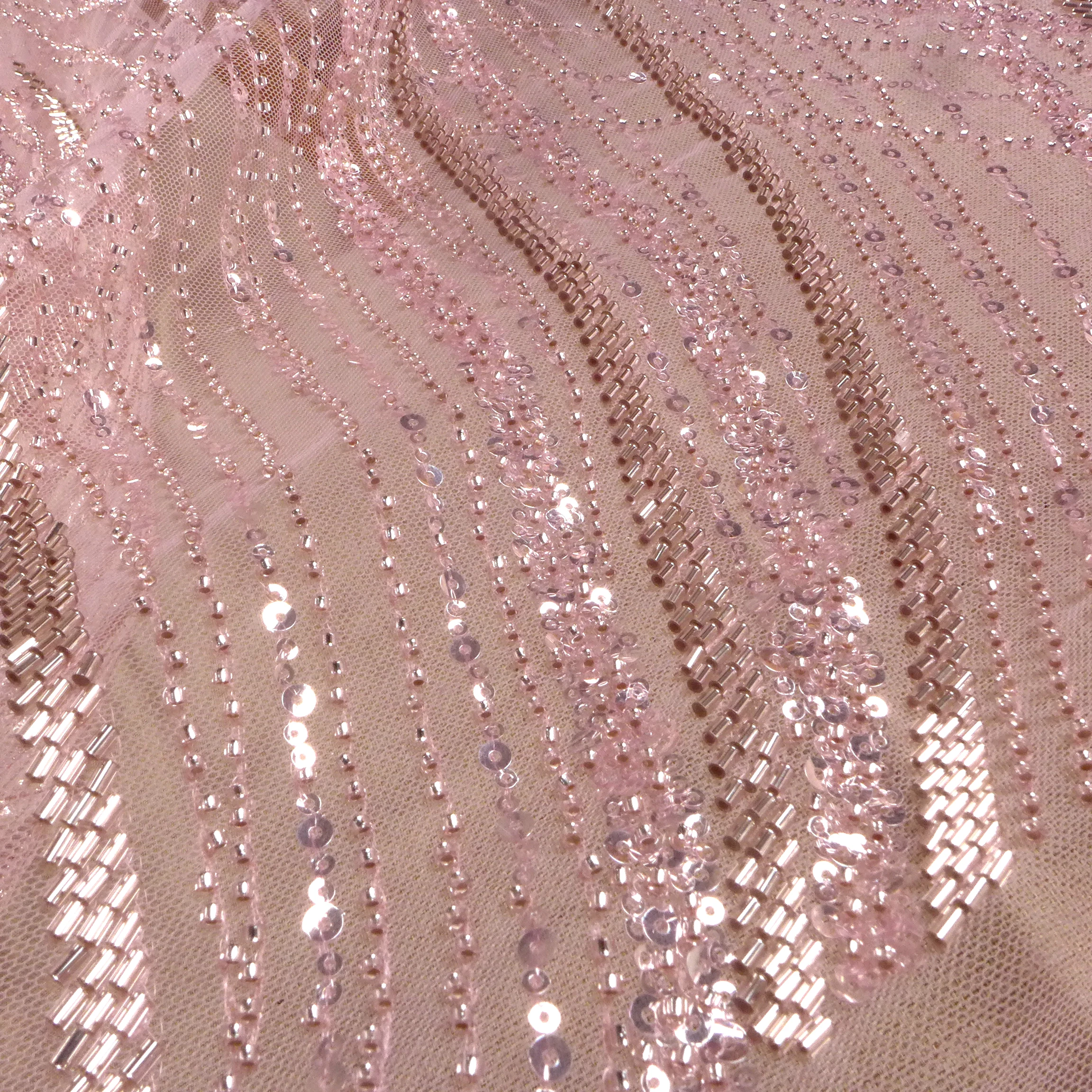 Description Picture 6 of itemLa Belleza 2022 hot lace fabric,Pink beads sequins lines lace, Black,gold,,beaded evening Gown dress lace,47'' width 1 yard