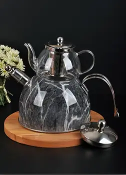 

MARBLE PATTERN DOWED STEEL GLASS TEAPOT SET