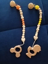 Mordedor de madera orgánico para bebé, mordedor en forma de Animal Natural, juguete de dentición, cuentas de silicona, regalo para bebé recién nacido, 2 uds.