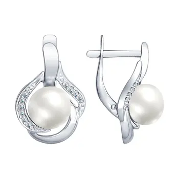 

Sokolov drop earrings with stones in silver with pearls and cubic zirconia, fashion jewelry, 925, women's male, long earrings