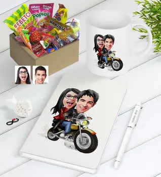 

Personalized Valentine Caricature Of Nostalgic Lezzetler Notebook Pen Mug Gift set-17 with