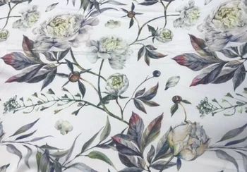 

Floral satin fabric. Peony satin fabric. Yellow rose satin.