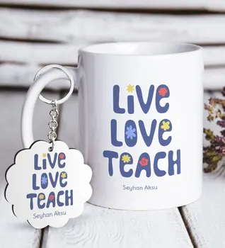 

Personalized Age Love Teach White Mug and Keychain Gift Seti-1