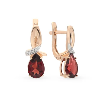 

Gold earrings with cubic zirconia and Garnet sunlight sample 585