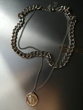 17KM-gargantilla Vintage multicapa con forma de moneda para mujer, collar, cadena gruesa, Color dorado y plateado, retrato de moda, joyería