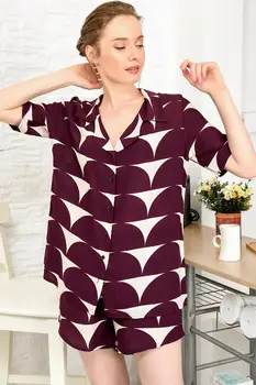 

Trend Alacati Style Women Lilac Patterned Shorts Woven Pajamas Suit ALC-X4080