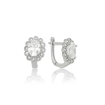 

Teleplus Silver Oval Cubic Zirconia Flower Earrings