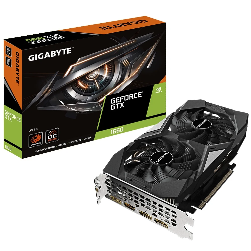 Видеокарта Gigabyte nVidia GeForce GTX 1660 1830MHz 6144MB 8002MHz 192 bit RTL [GV-N1660OC-6GD] | Компьютеры и офис