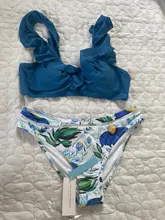 Bikini-Sets Biquinis Bathing-Suit CUPSHE Swimwear Women Orange Floral-Bottom Two-Pieces