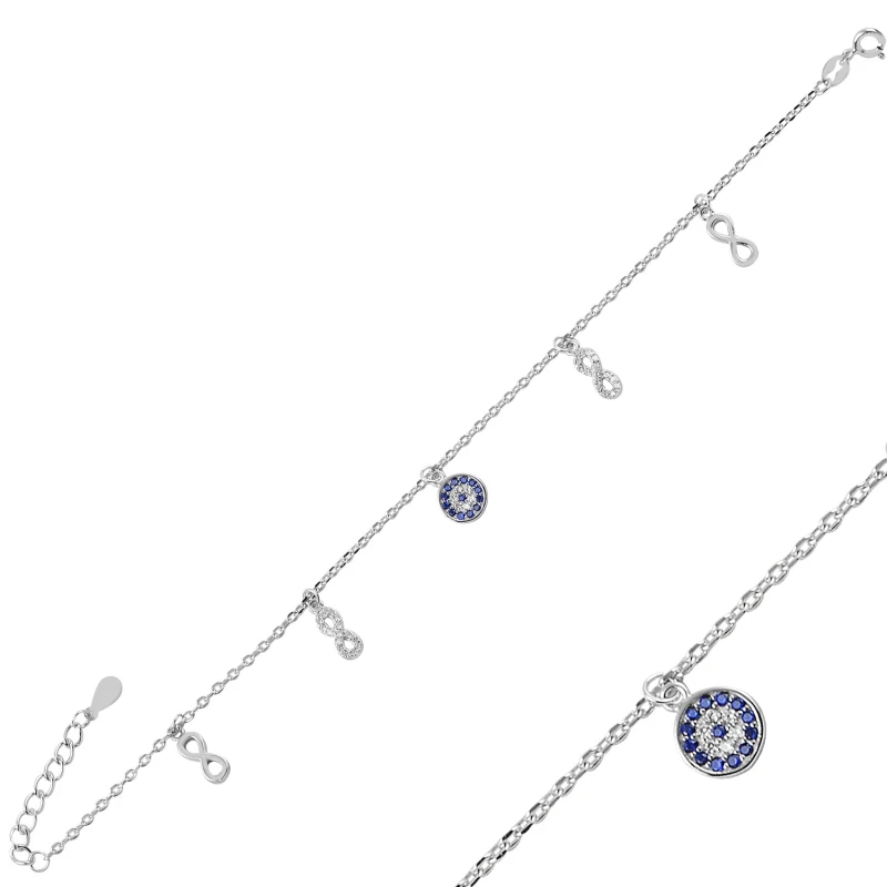 

Silver 925 Sterling Zircon Cubic Zirconia Dangle Infinity & Eye Bracelet