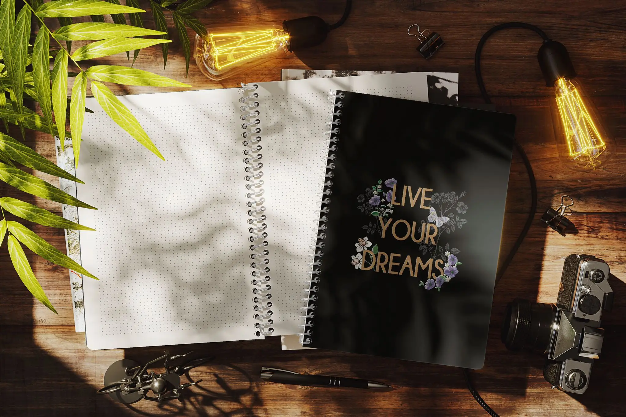 

LALION Hard Cover Spiral Notebook 7" x 9.5" and 200 Lined Pages, LIVE YOUR DREAMS, Black Cover