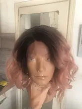 Wig Hair-Wig Short L-Part Heat-Resistant-Fiber Bob Lace-Front Pink Colored Synthetic