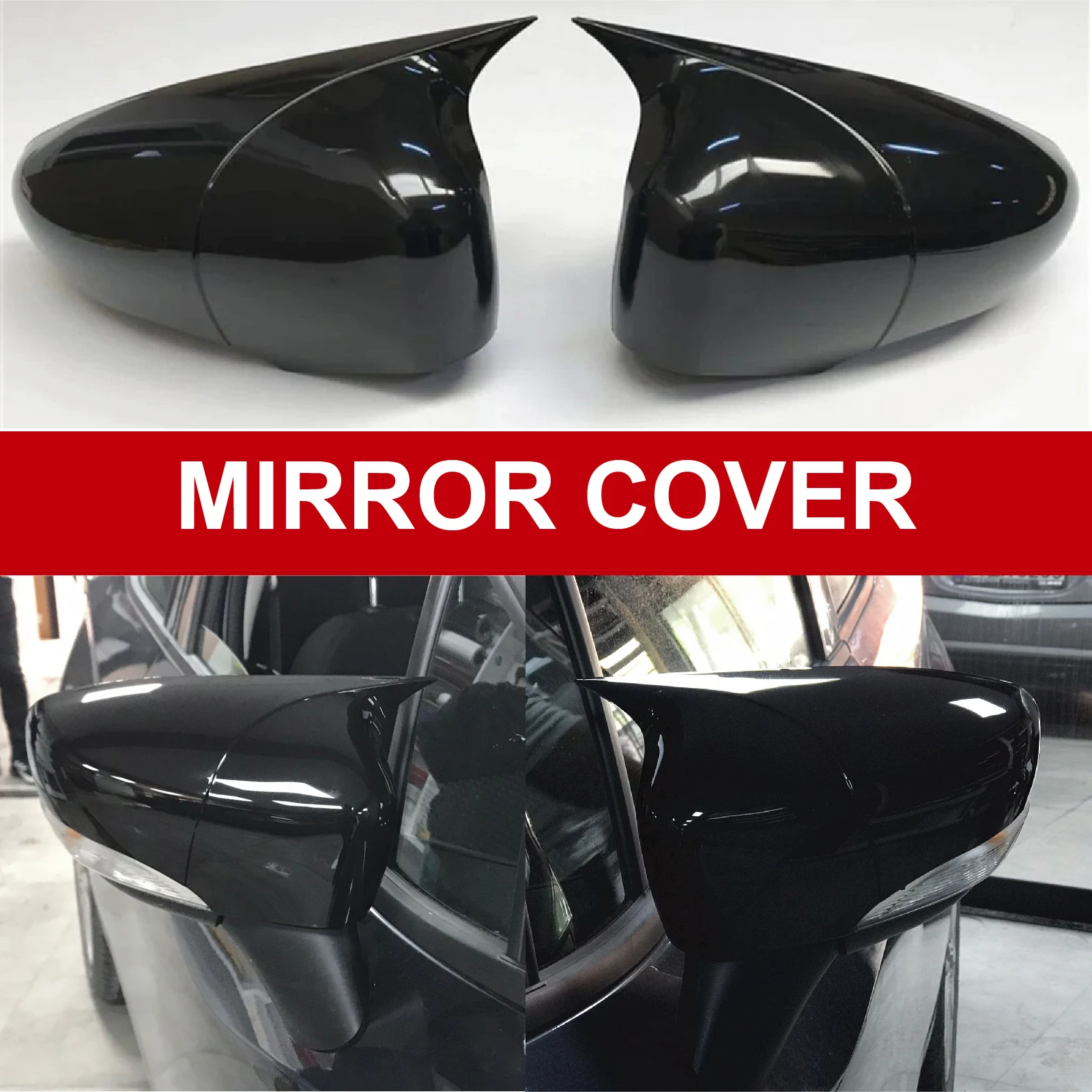 

Mirror Cover For Nissan Micra K14 Bat Style, Glossy Black, Piano Black, Left & Right, For Micra 2017 2020, Side Mirrors