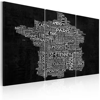 

Table-Text map of France on the black background-triptych-60x40