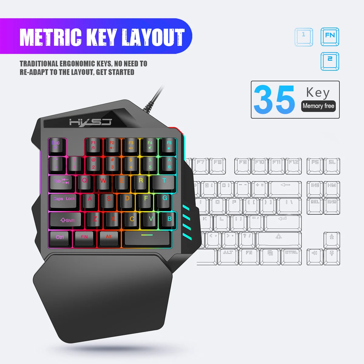 RedThunder G92 One-Handed Gaming Keyboard RGB Backlit Portable Mini Gaming  Keypad Ergonomic Game Controller for PC PS4 Xbox G 