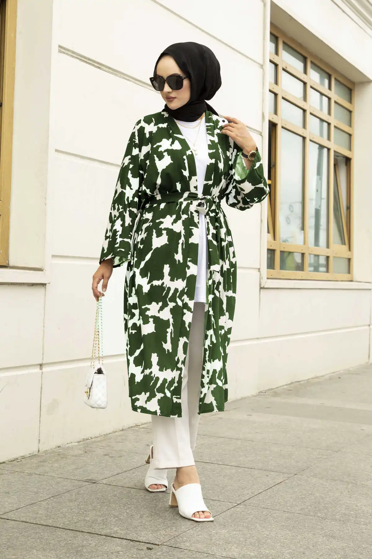 Женское кимоно с узором, Макси Кафтан с открытой передней частью, Дубай, абайя, мусульманское платье, кардиган, исламский ИД Рамадан, хиджаб, Женский магазин индейки