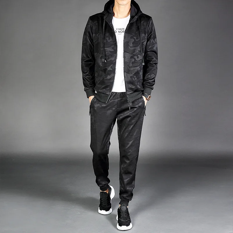 Skup 2019 moda jesień projekt męska zestaw zwykłej odzieży drukowane odzież z kapturem zestaw dla mężczyzn 2 kolory rozmiar L do 4XL J9541 529T A