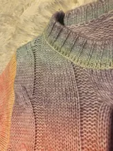 Suéteres de arcoíris para mujer, Jersey largo con cuello redondo holgado, rayas coreanas, Tops de gran tamaño de Color caramelo, Otoño e Invierno