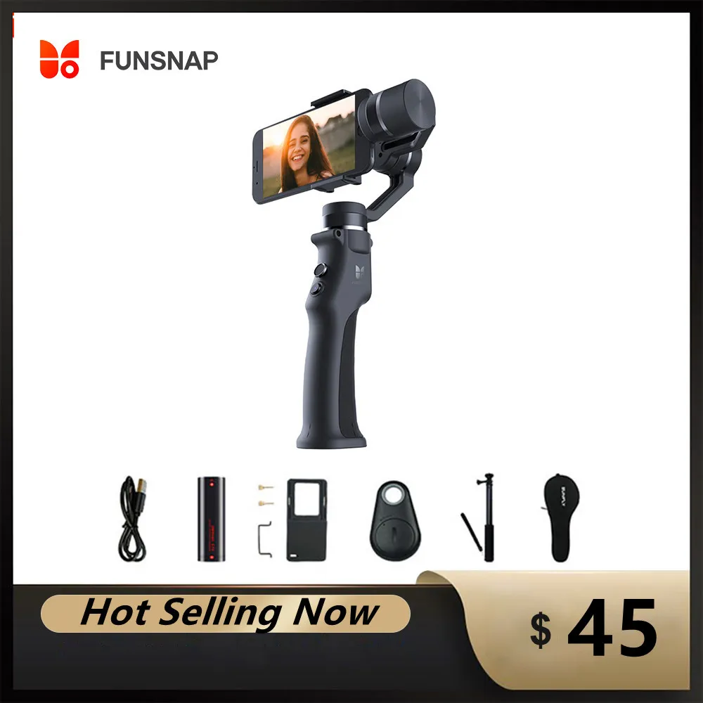 Funsnap 3-Axis Stabilizer 3 Combo Handheld Smartphone Gimbal for iPhone GoPro 7 6 5 Sjcam EKEN Yi Action Camera Zoom