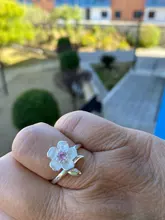 Anillo ajustable de flor de ciruela esmaltada de circón Plata de Ley 925 auténtica, joyería fina elegante para mujer, bisutería de fiesta romántica